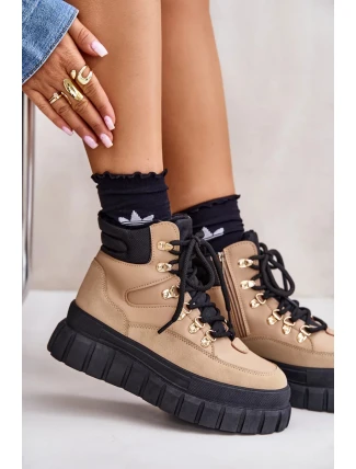 Dámské Zateplené Kotníkové Boty Na Platformě Hnědé Jelení