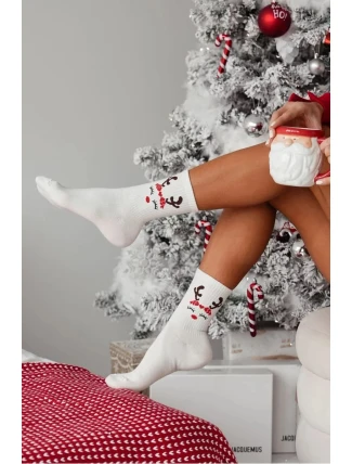 Dámské vánoční ponožky s motivem soba – ecru Dámské vánoční ponožky s motivem soba – ecru