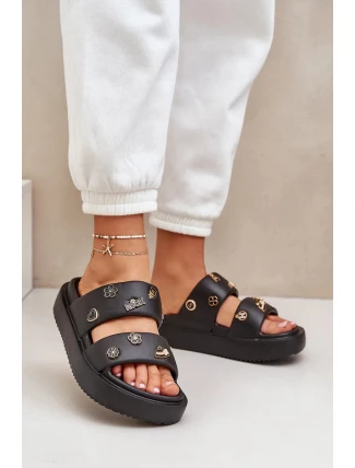 Dámské pěnové pantofle s ozdobnými připínkami – černé