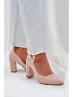 Dámské lodičky na podpatku z eko semiše Florena – béžové Dámské lodičky na podpatku z eko semiše Florena – béžové
