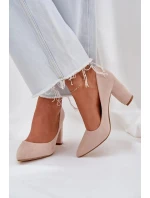 Dámské lodičky na podpatku z eko semiše Florena – béžové Dámské lodičky na podpatku z eko semiše Florena – béžové