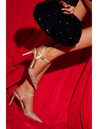 Dámské lodičky s odkrytou patou a ozdobami – zlaté Nanadra Dámské lodičky s odkrytou patou a ozdobami – zlaté Nanadra