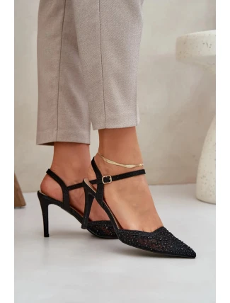Lodičky na podpatku s otevřenou patou a zdobením Nanadra – černé