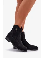 Dámské kotníkové botky na nízkém podpatku s perforovaným vzorem – černé, S.Barski