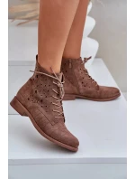 Dámské šněrovací kotníkové botky s perforovaným vzorem – hnědé S.Barski