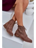 Dámské šněrovací kotníkové botky s perforovaným vzorem – hnědé S.Barski