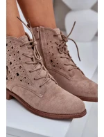 Dámské šněrovací kotníkové botky s perforovaným vzorem – béžové S.Barski