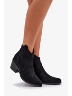Dámské kotníkové botky kovbojky na zip z eko semiše s perforací – černé S.Barski