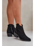 Dámské kotníkové botky kovbojky na zip z eko semiše s perforací – černé S.Barski