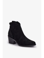 Dámské kotníkové botky kovbojky na zip z eko semiše s perforací – černé S.Barski