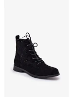 Dámské šněrovací kotníkové botky s perforovaným vzorem – černé S.Barski