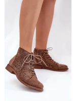 Dámské nízké kotníkové botky s perforovaným vzorem – hnědé S.Barski
