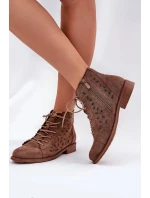 Dámské nízké kotníkové botky s perforovaným vzorem – hnědé S.Barski