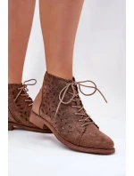 Dámské nízké kotníkové botky s perforovaným vzorem – hnědé S.Barski