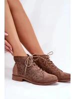 Dámské nízké kotníkové botky s perforovaným vzorem – hnědé S.Barski