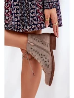 Dámské nízké kotníkové botky s perforovaným vzorem – béžové S.Barski