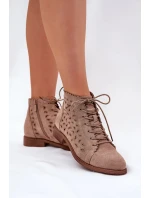 Dámské nízké kotníkové botky s perforovaným vzorem – béžové S.Barski
