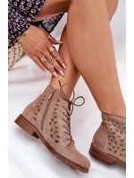 Dámské nízké kotníkové botky s perforovaným vzorem – béžové S.Barski