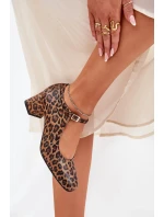 Dámské kožené lodičky na podpatku s leopardím vzorem Laura Messi – hnědé Dámské kožené lodičky na podpatku s leopardím vzorem Laura Messi – hnědé