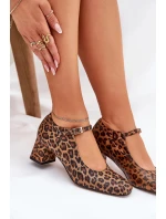 Dámské kožené lodičky na podpatku s leopardím vzorem Laura Messi – hnědé Dámské kožené lodičky na podpatku s leopardím vzorem Laura Messi – hnědé