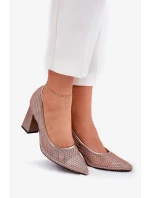 Dámské síťované lodičky na podpatku s ozdobou Vinceza – béžové Dámské síťované lodičky na podpatku s ozdobou Vinceza – béžové