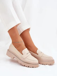 Dámské eko kožené mokasíny s cyrkoniemi Wilamla – béžové