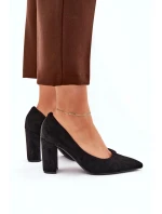 Dámské lodičky na podpatku z eko semiše Ellinoria – černé Dámské lodičky na podpatku z eko semiše Ellinoria – černé