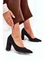 Dámské lodičky na podpatku z eko semiše Ellinoria – černé Dámské lodičky na podpatku z eko semiše Ellinoria – černé