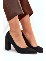 Dámské lodičky na podpatku z eko semiše Ellinoria – černé Dámské lodičky na podpatku z eko semiše Ellinoria – černé