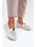 Dámské perforované baleríny z přírodní kůže Vinceza – bílé