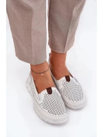 Dámské perforované baleríny z přírodní kůže Vinceza – bílé