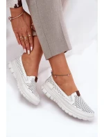 Dámské perforované baleríny z přírodní kůže Vinceza – bílé