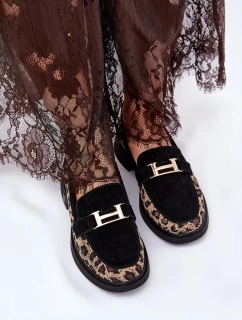 Dámské semišové mokasíny s panterkovým vzorem Vinceza – černé