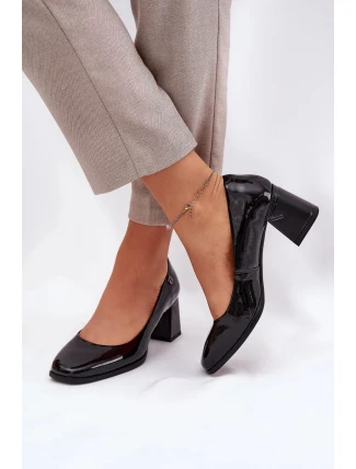 Dámské lakované kožené lodičky na podpatku Vinceza – černé Dámské lakované kožené lodičky na podpatku Vinceza – černé