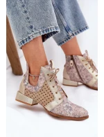 Dámské zateplené kotníkové botky z kůže – béžovo-zlaté Maciejka