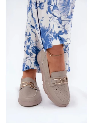 Dámské kožené mokasíny se zlatým detailem Vinceza – tmavě béžové Dámské kožené mokasíny se zlatým detailem Vinceza – tmavě béžové