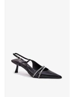 Dámské lakované lodičky na jehlovém podpatku s ozdobnými pásky Jelmia – černé Dámské lakované lodičky na jehlovém podpatku s ozdobnými pásky Jelmia – černé
