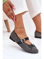 Dámské zdobené baleríny s kokardkou a páskem Zdivisa – černé