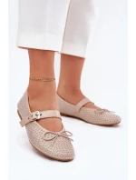 Dámské zdobené baleríny s kokardkou a páskem Zdivisa – béžové