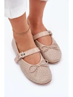 Dámské zdobené baleríny s kokardkou a páskem Zdivisa – béžové