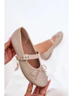 Dámské zdobené baleríny s kokardkou a páskem Zdivisa – béžové