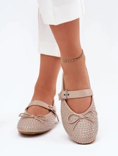 Dámské zdobené baleríny s kokardkou a páskem Zdivisa – béžové