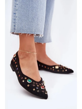 Dámské baleríny zdobené krystalky Valena – černé Dámské baleríny zdobené krystalky Valena – černé