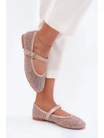 Dámské zdobené baleríny s páskem a přezkou Avirae – béžové