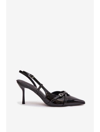 Dámské lakované lodičky s odkrytou patou a pásky Ravira – černé Dámské lakované lodičky s odkrytou patou a pásky Ravira – černé