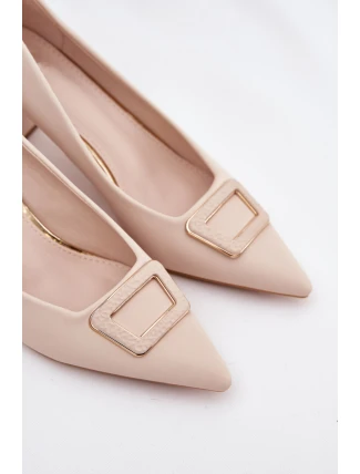 Dámské lodičky na širokém podpatku s ozdobnou sponou Seriva – béžové Dámské lodičky na širokém podpatku s ozdobnou sponou Seriva – béžové