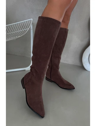 Dámské semišové kozačky na nízkém podpatku Eelin – hnědé