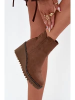 Dámské zateplené kotníkové botky na klínku z eko semiše – hnědé Mavona