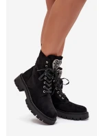 Dámské zateplené workery z eko semiše s bižuterní ozdobou – černé Miryssa