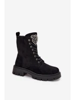 Dámské zateplené workery z eko semiše s bižuterní ozdobou – černé Miryssa